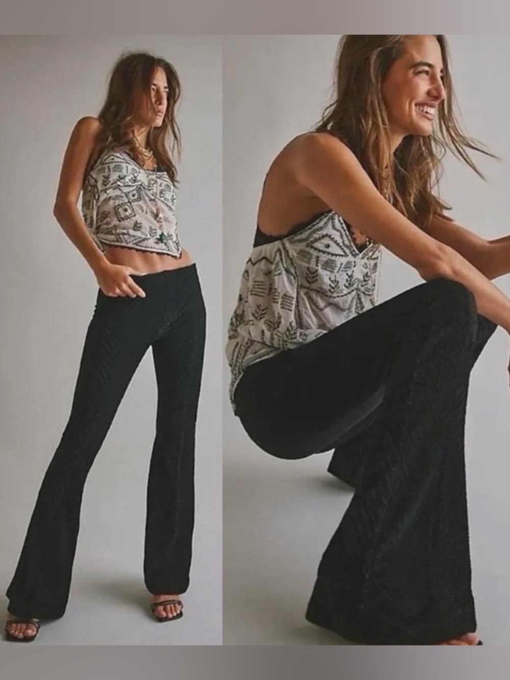 Xhileration Velvet High-Rise Elastic Waist Wide Flare Leg Pants Leggings